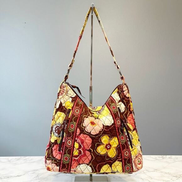 Vera Bradley Floral Quilted Shoulder Hobo Boho Hippie Brown Pink Women's Handbag - Picture 11 of 11